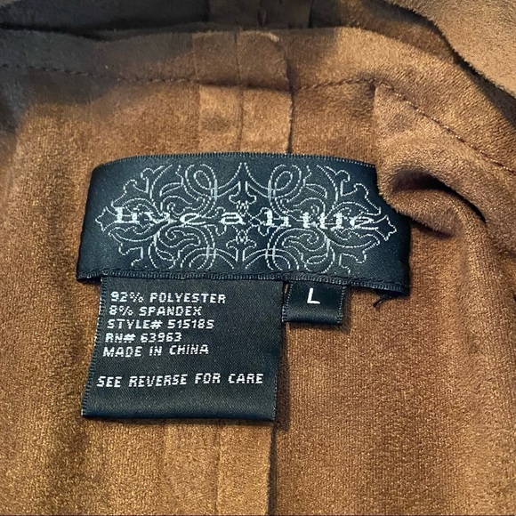 Live A Little Faux Suede Drape Front Brown Jacket NEW - Large - Picture 5 of 11